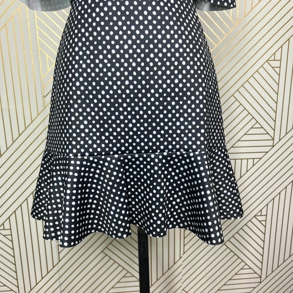 Saloni Amelia Neoprene Mini Polka Dot Dress‎ Black White Size 6 - Picture 4 of 12